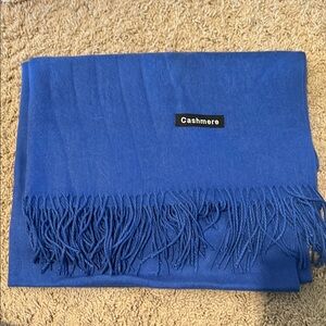 Blue Cashmere Scarf with Fringe